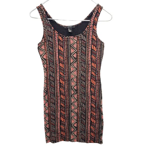 Forever 21 Tribal Burnt Orange Black Brown Bodycon Summer Mini Dress S - Picture 3 of 7